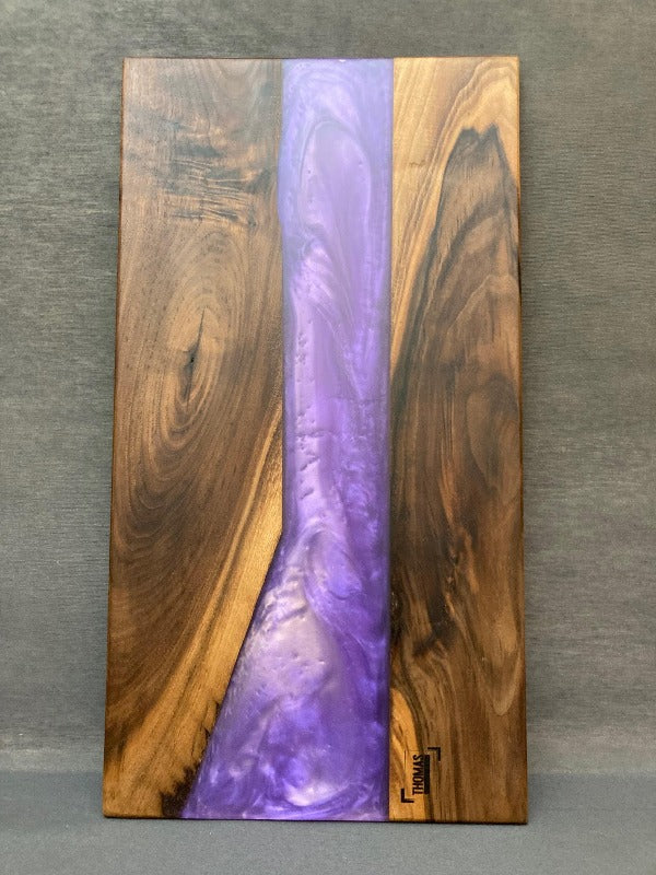 Large Black Walnut Lavender Pearl White Epoxy River Board – Thomas