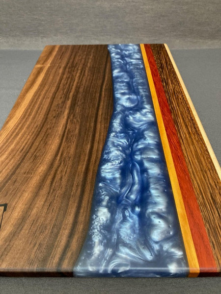 Large Black Walnut Flashing Blue Sea and white Epoxy Board