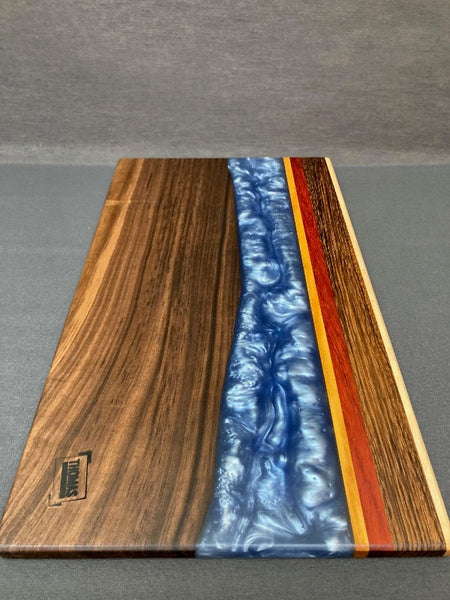 Large Black Walnut Flashing Blue Sea and white Epoxy Board