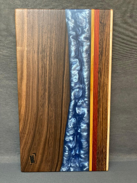 Large Black Walnut Flashing Blue Sea and white Epoxy Board