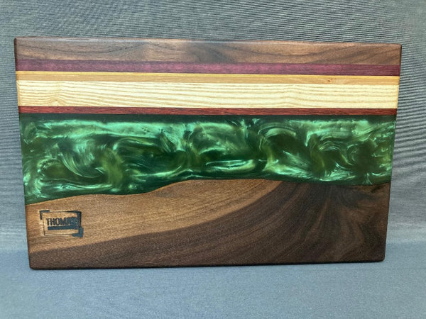 Small Black Walnut Olive Green shiny White Epoxy River Board