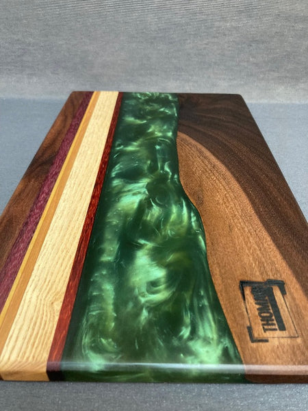 Small Black Walnut Olive Green shiny White Epoxy River Board