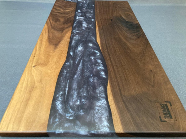 Large Black Walnut Flashing Dark Blue Epoxy River Board