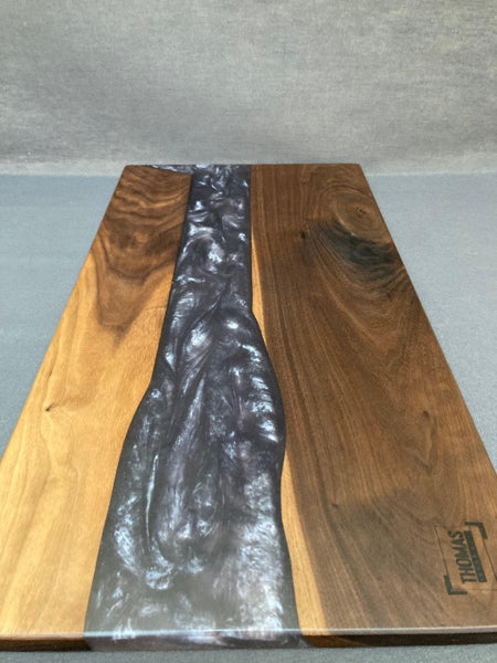 Large Black Walnut Flashing Dark Blue Epoxy River Board