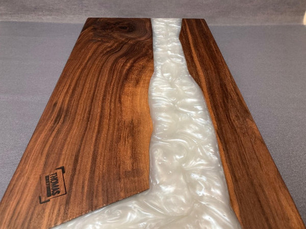 Large Black Walnut White Silver Shimmer Epoxy board