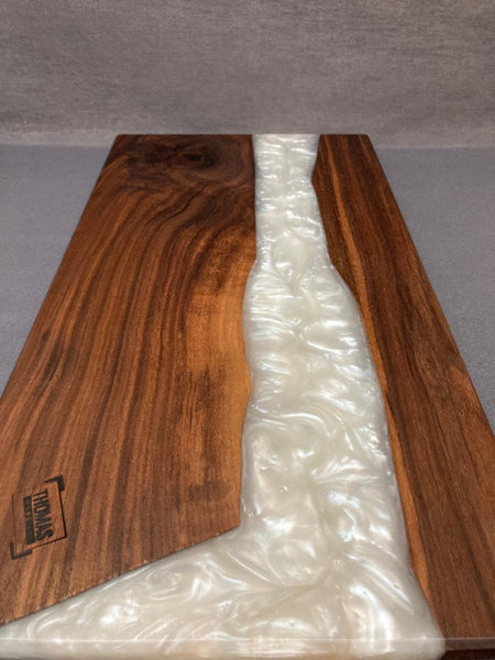 Large Black Walnut White Silver Shimmer Epoxy board