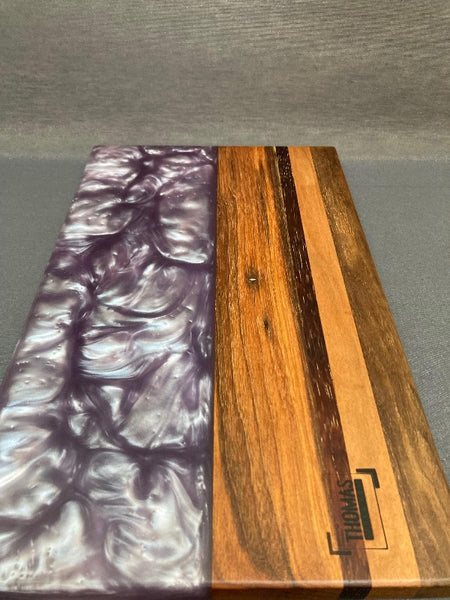 Small Black Walnut Deep Sea Pearl White Epoxy River Board