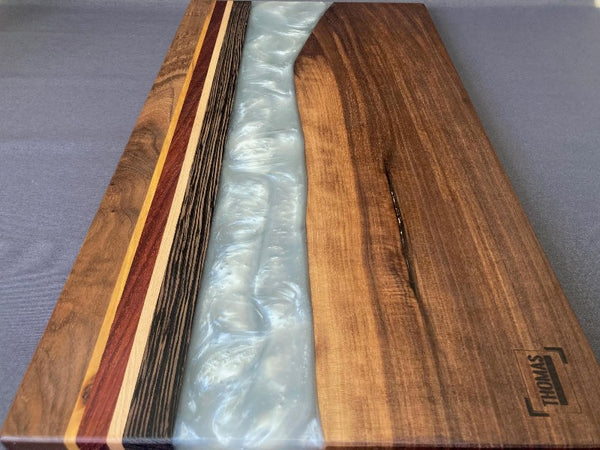 Large Black Walnut Flashing White Silver Shimmer Epoxy board