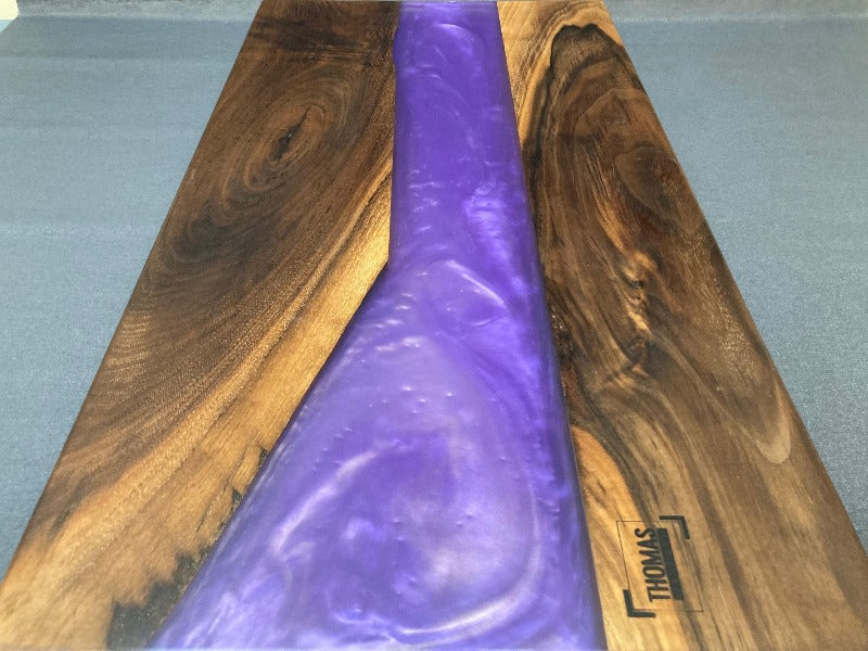Large Black Walnut Lavender Pearl White Epoxy River Board – Thomas