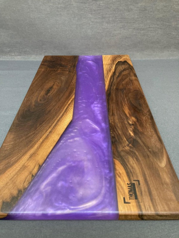 Large Black Walnut Lavender Pearl White Epoxy River Board – Thomas
