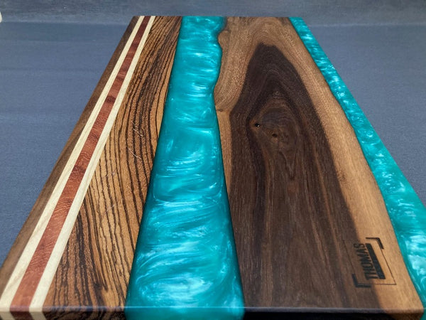 Large Black Walnut Shimmer Teal Epoxy River Board