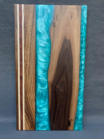 Large Black Walnut Shimmer Teal Epoxy River Board