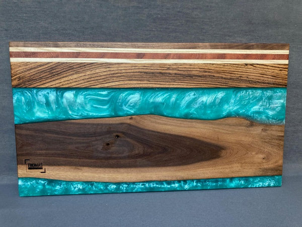 Large Black Walnut Shimmer Teal Epoxy River Board